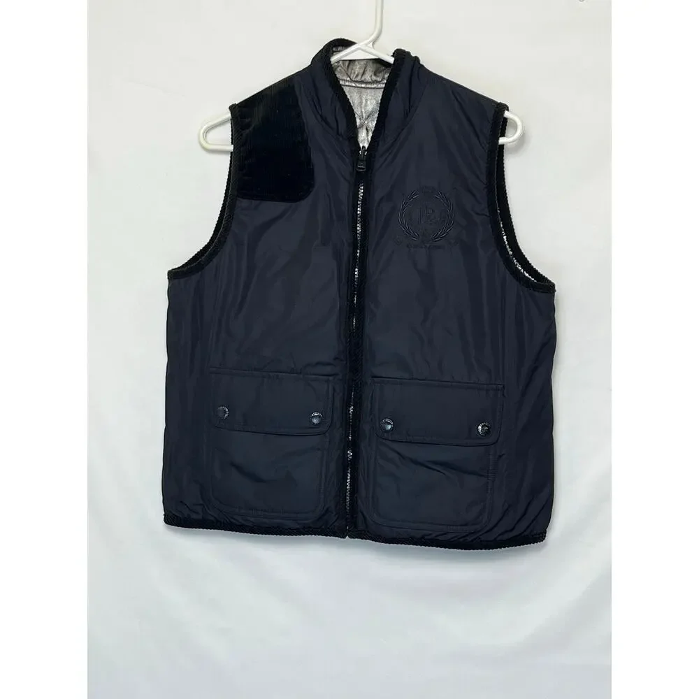 Lauren Ralph Lauren Women’s L Black Silver Quilted Reversible Zip Up Vest Jacket